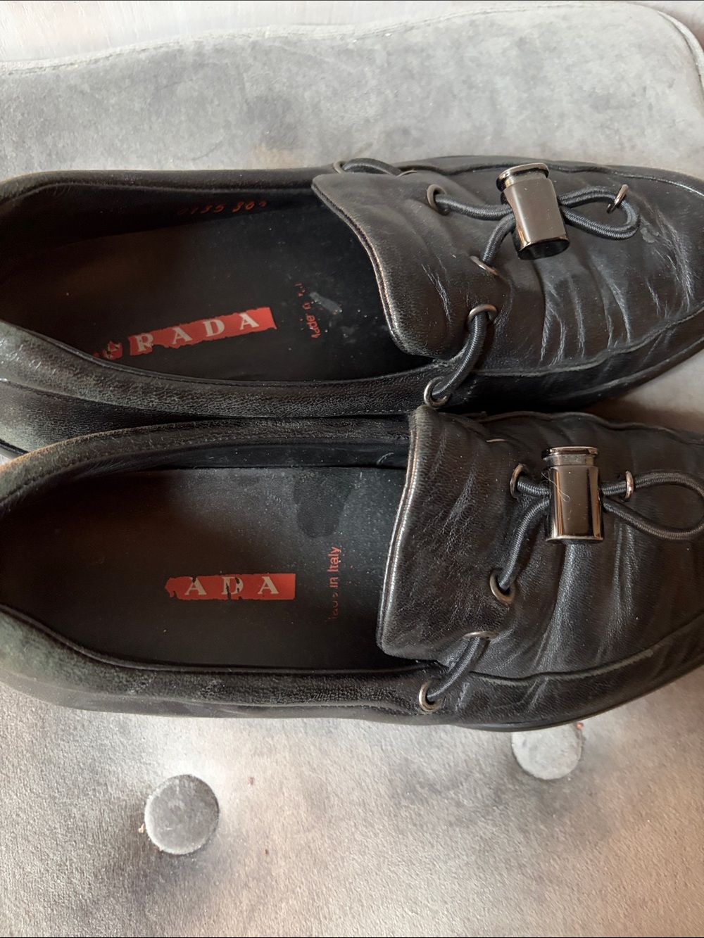 Prada Black Leather Women’s Slip-On Loafers with Metal Toggle - Picture 2 of 6
